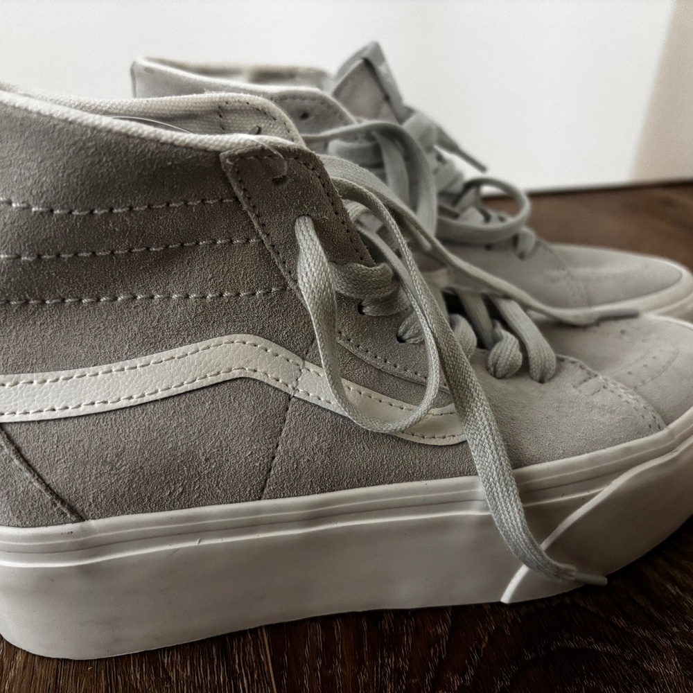 Vans Sk8-Hi Platform Suede Sneakers in Light Gray and White